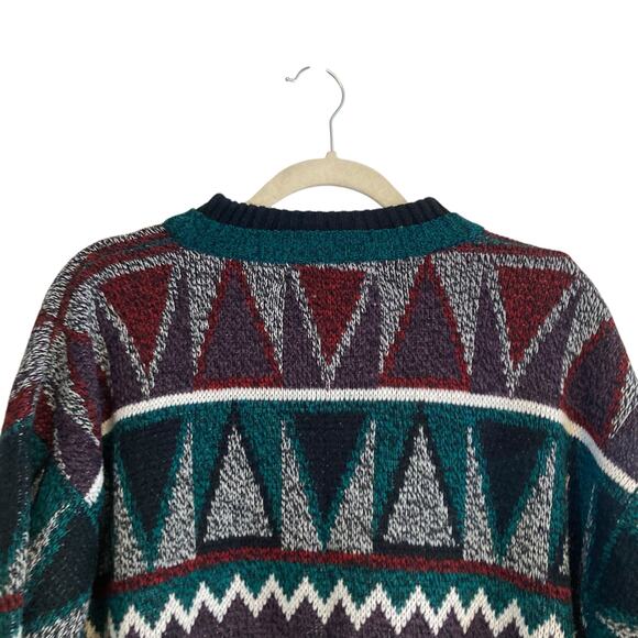 Vintage 80s Michael Gerald Green Abstract Geometric Grandpa Sweater Size Large - Picture 6 of 16
